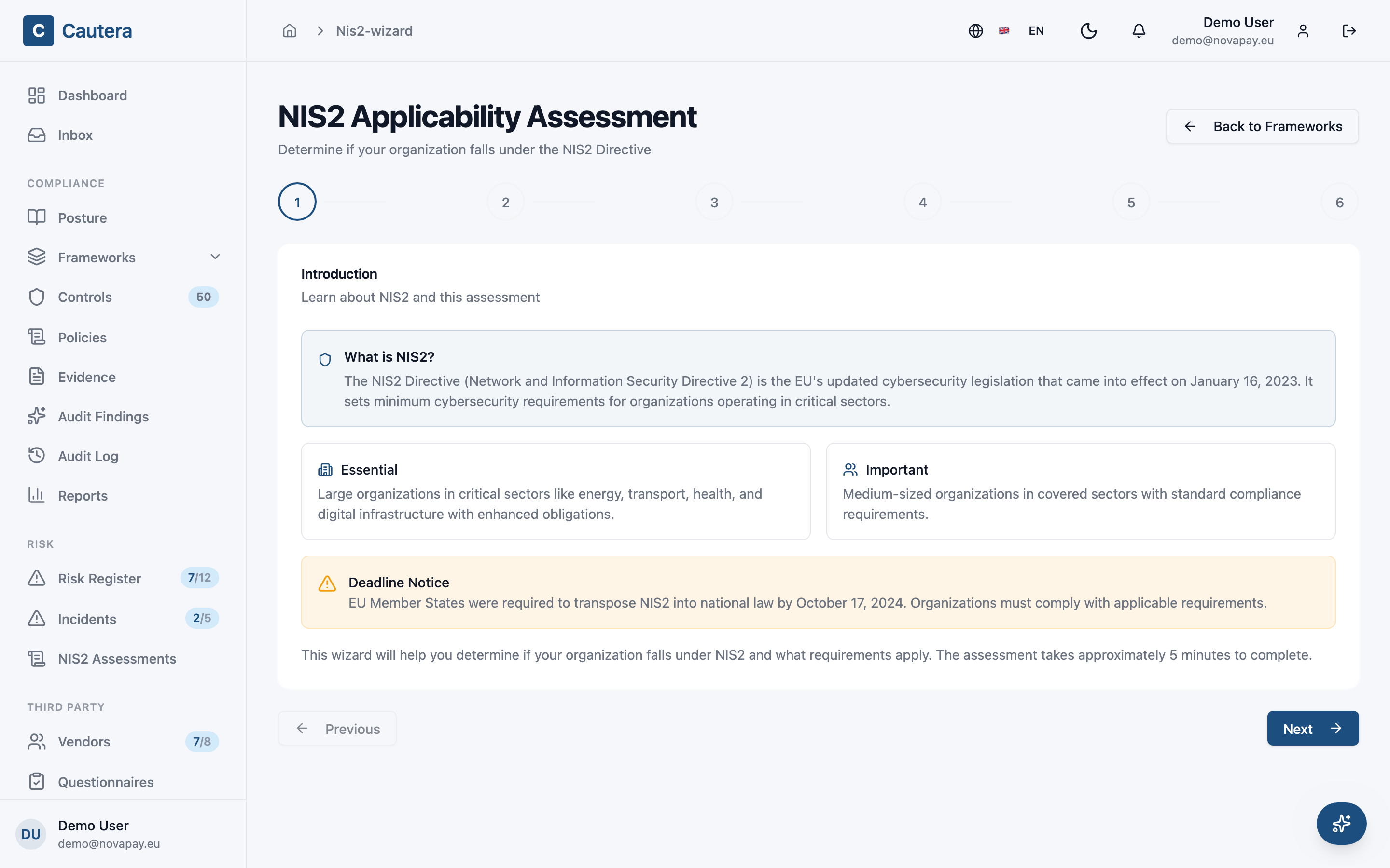 Screenshot — NIS2 Wizard