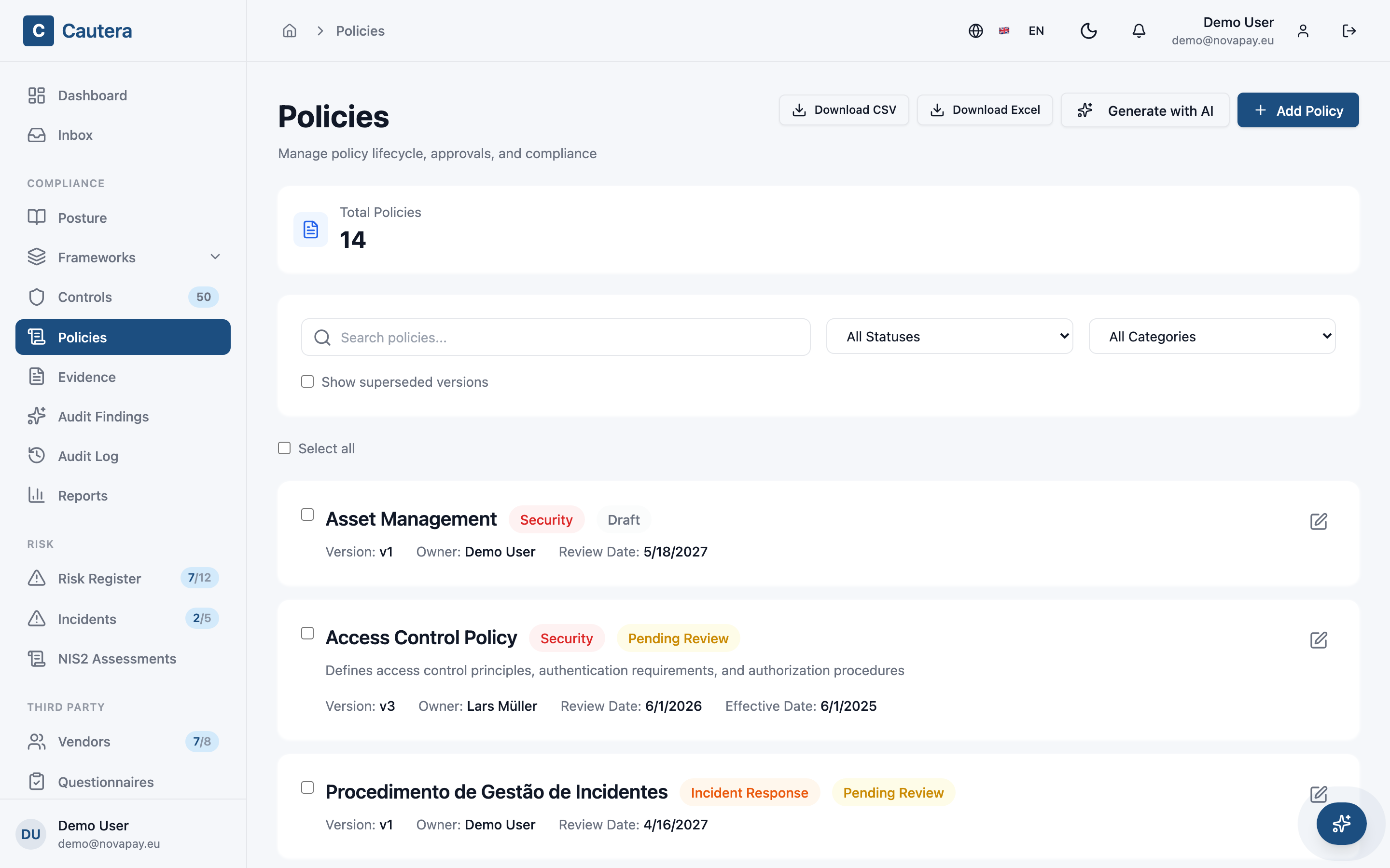 Screenshot — Questionnaires